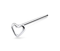 Hollow Heart Silver Straight Nose Stud NSKA-718